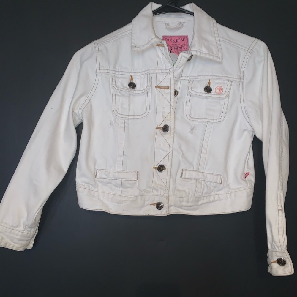 Girls duck head white jean jacket